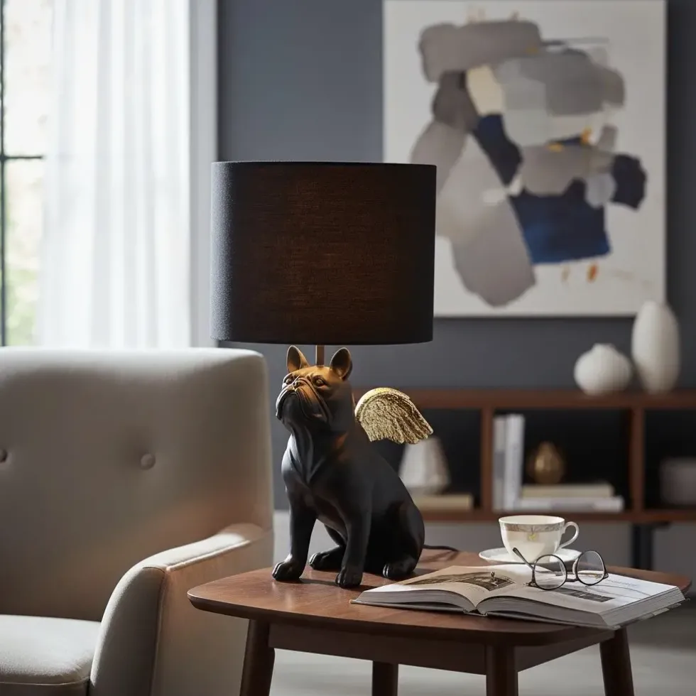 Tischlampe Französische Bulldogge schwarz Flying Bulli Höhe 55 cm