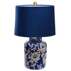 Tischlampe Keramik vintage Blue Flower H 55 cm