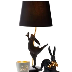 Tischlampe tanzender Hase MORRO schwarz gold H 53 cm