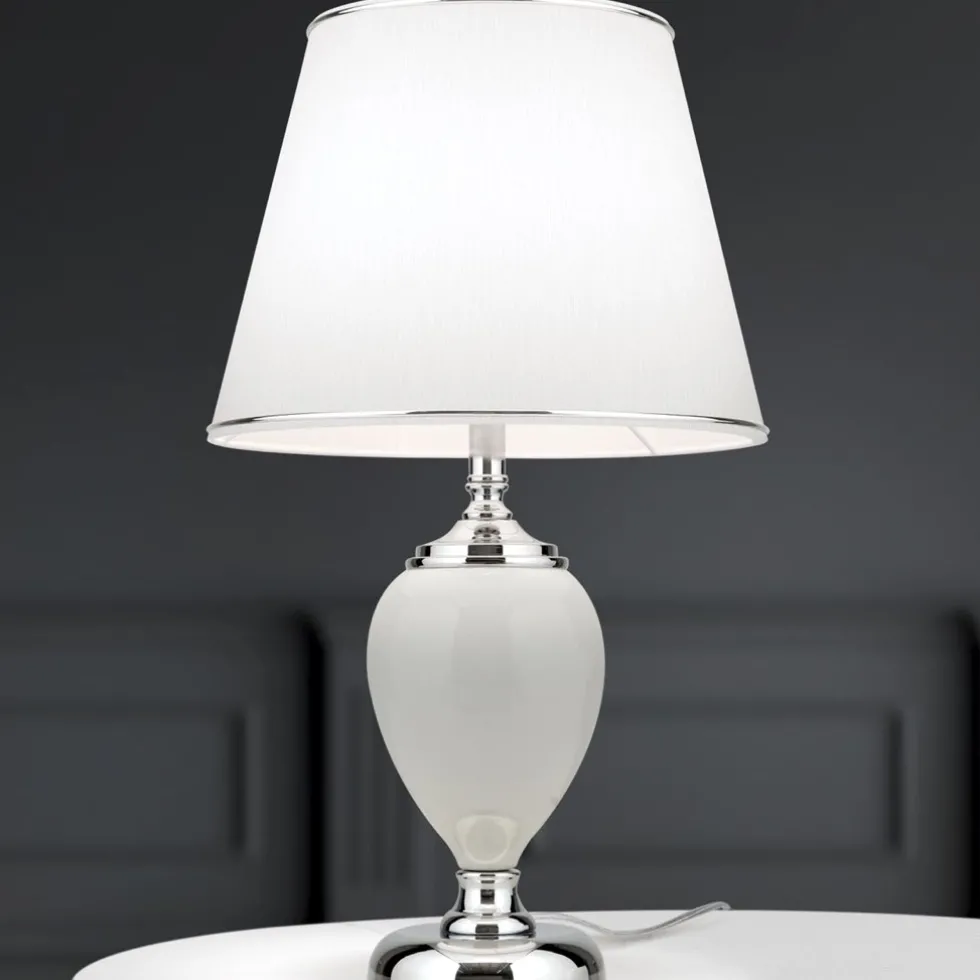 Tischlampe weiß Odelia chrom Höhe 48 cm