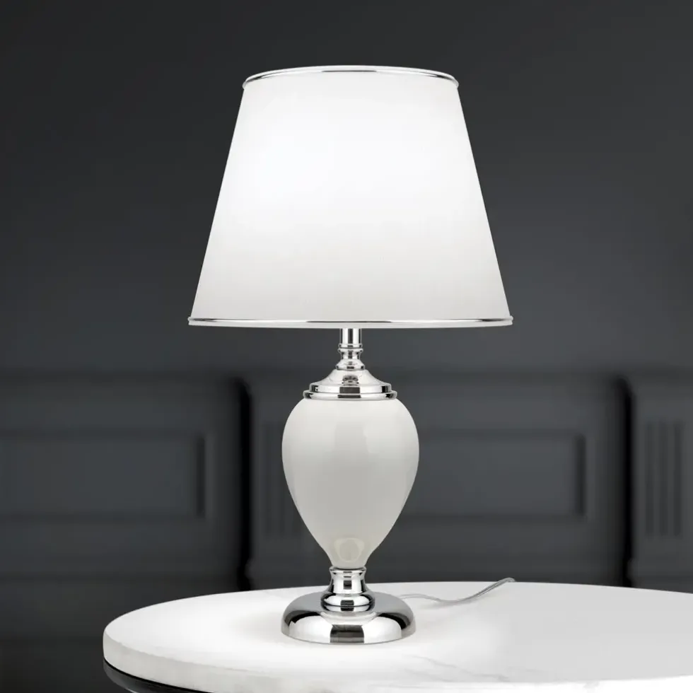 Tischlampe weiß Odelia chrom Höhe 48 cm