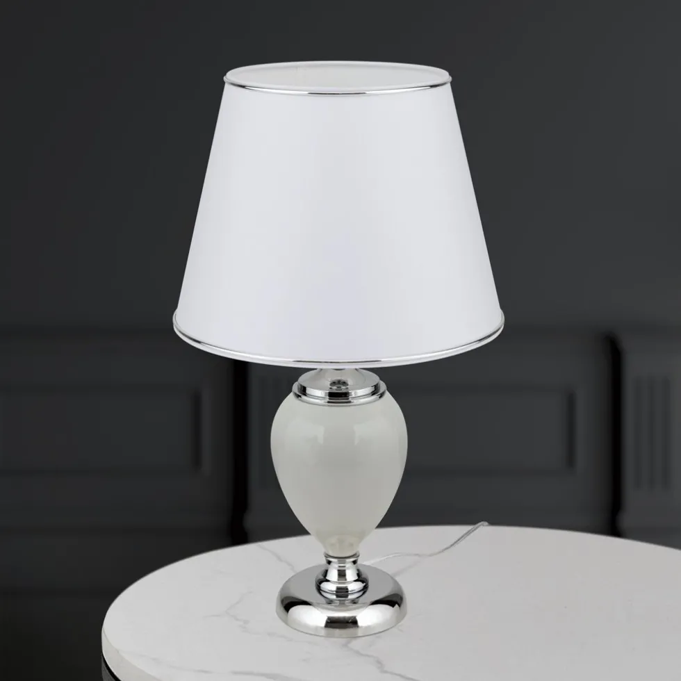 Tischlampe weiß Odelia chrom Höhe 48 cm