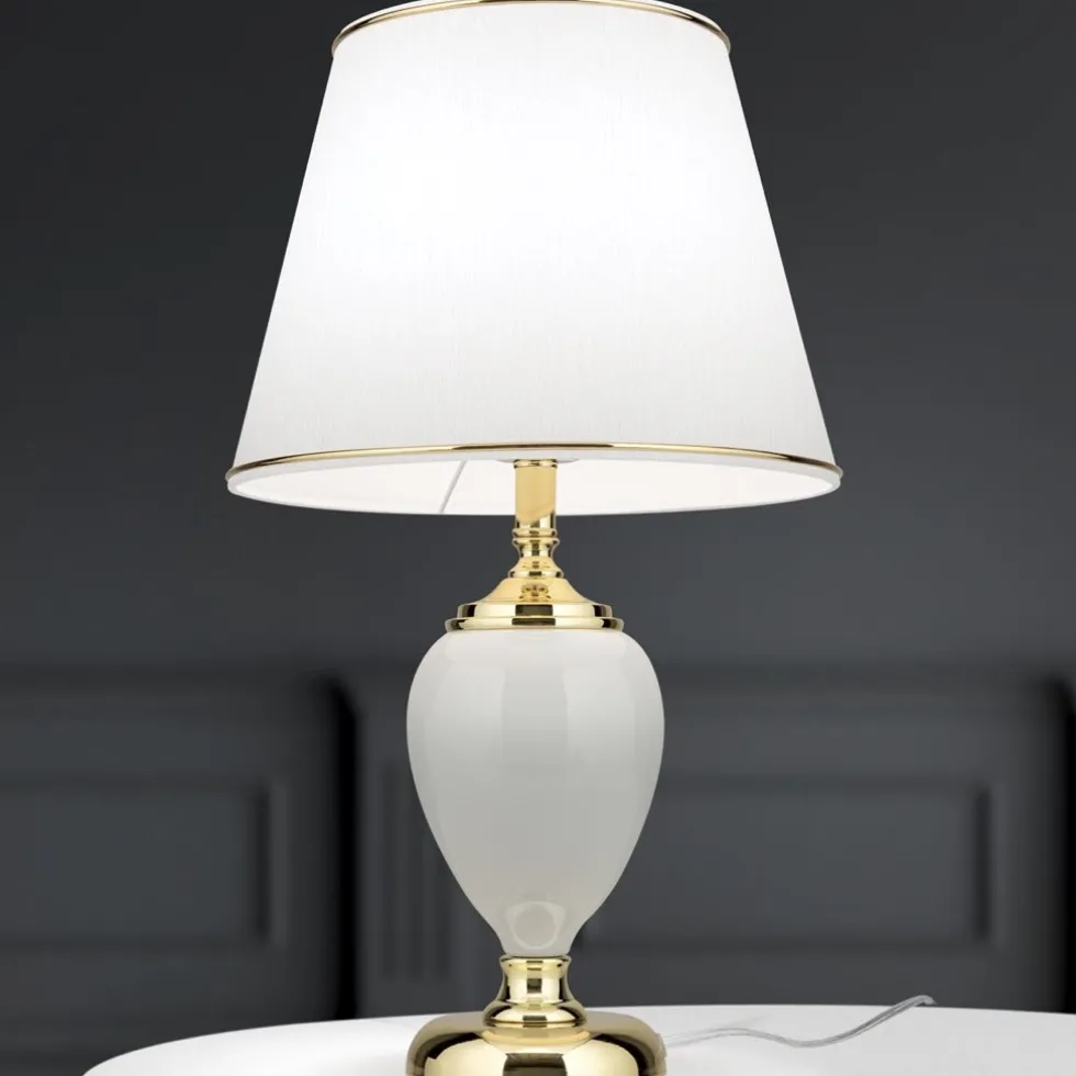 Tischlampe weiß ODELIA gold Höhe 48 cm