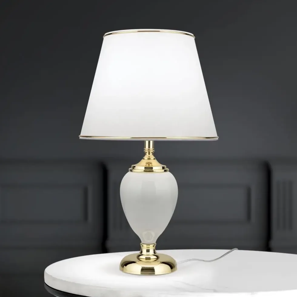Tischlampe weiß ODELIA gold Höhe 48 cm