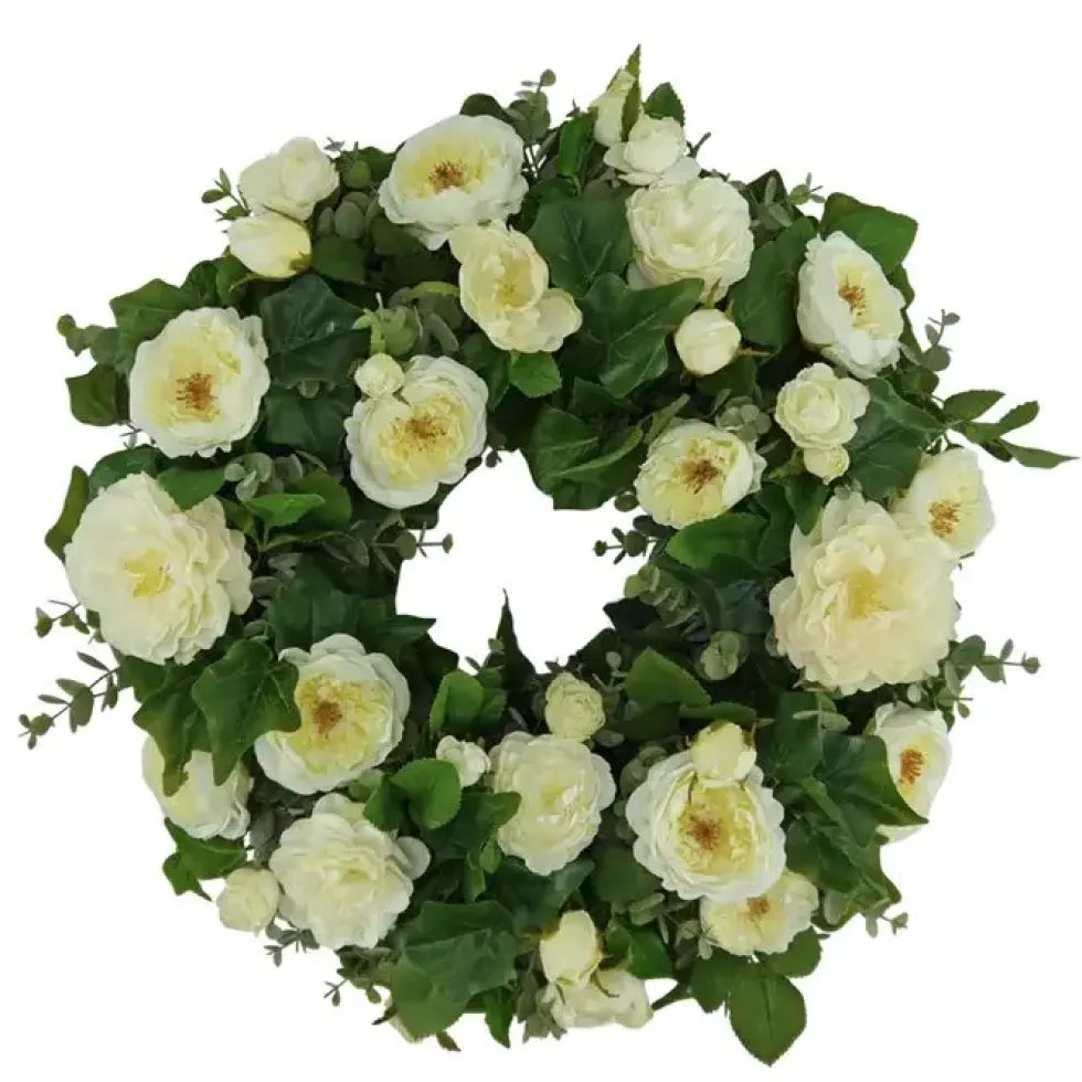 Türkranz Blumenkranz Eukalyptus mit Rosen cremeweiß Durchmesser 38 cm