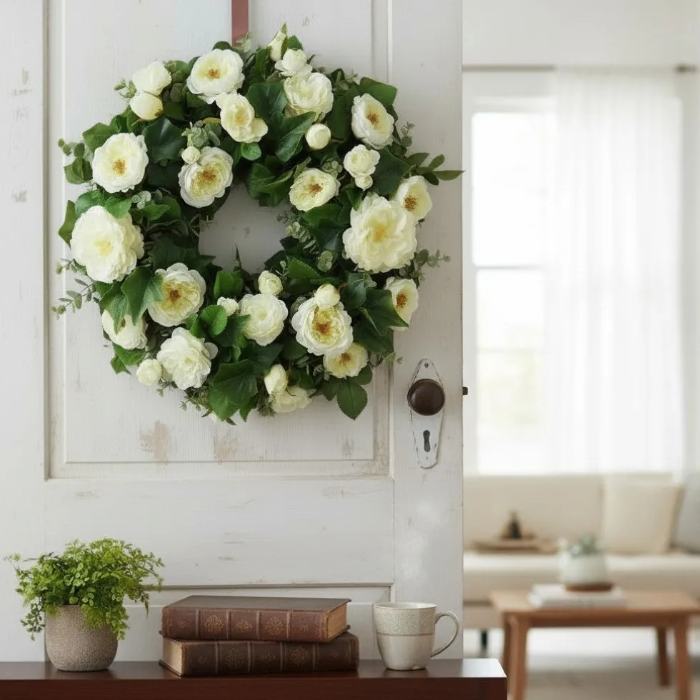 Türkranz Blumenkranz Eukalyptus mit Rosen cremeweiß Durchmesser 38 cm