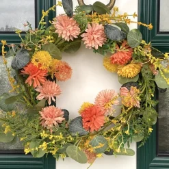 Türkranz Blumenkranz Frühling Deko Dahlien Durchmesser 45 cm
