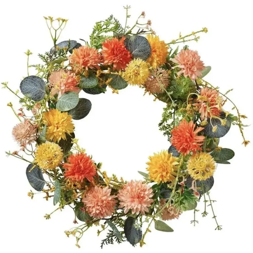Türkranz Blumenkranz Frühling Deko Dahlien Durchmesser 45 cm