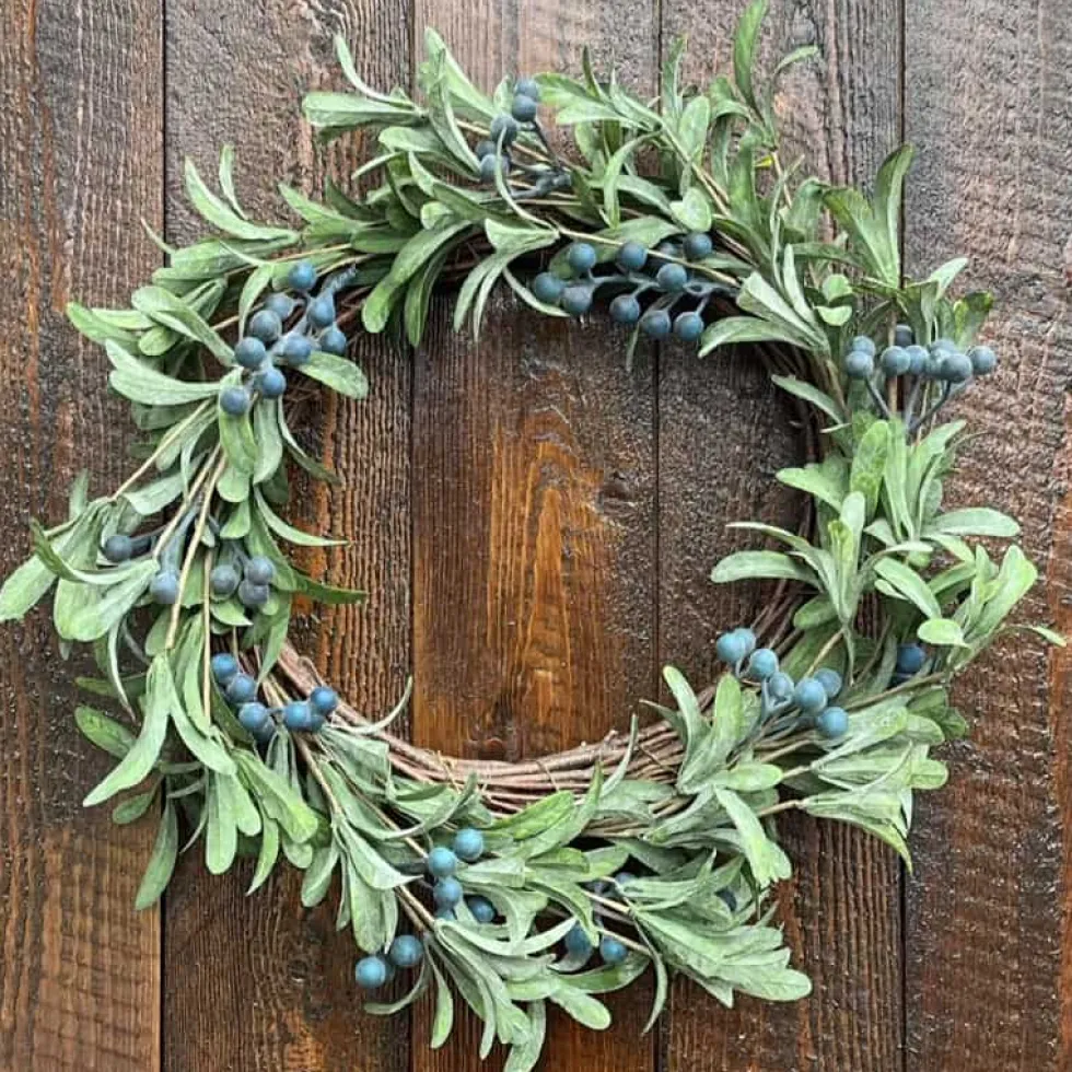 Türkranz Deko Kranz Beerenblätterkranz grün blau 40 cm