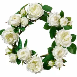 Türkranz Rosen Deko Kranz weiß Durchmesser 35 cm