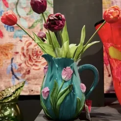 Vintage Karaffe Vase türkis Tulpen Werner Voß