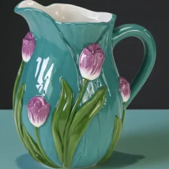 Vintage Karaffe Vase türkis Tulpen Werner Voß