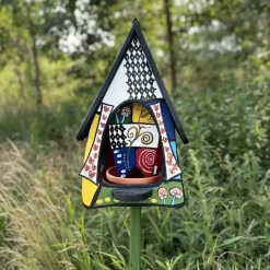 Vogelfutterhaus mit Ständer bunt Märchenwelt Vogelvilla Höhe 52 cm