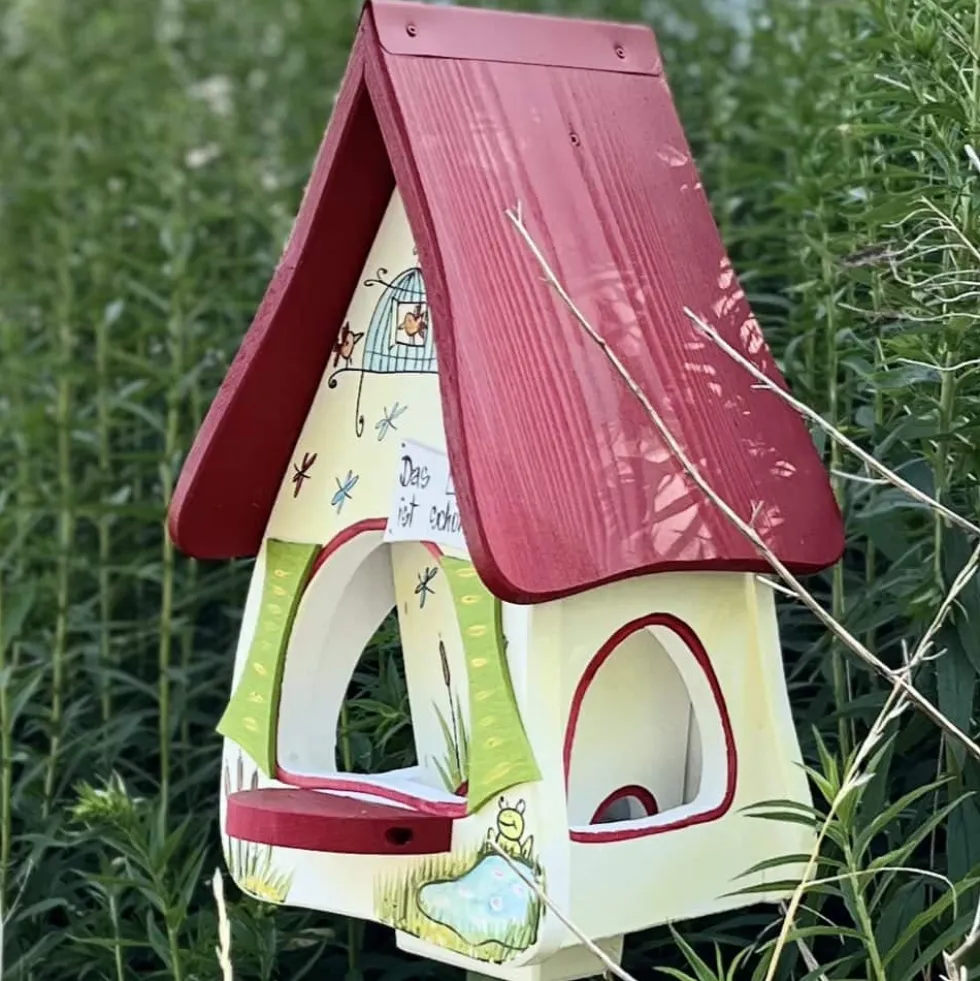 Vogelfutterhaus mit Ständer Das Leben ist schön Vogelvilla Höhe 45 cm
