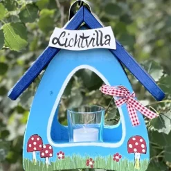 Vogelhaus Laterne hängend LICHTVILLA blau Vogelvilla Höhe 23 cm