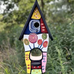 Vogelhaus mit Ständer bunt Fantasiewelt Vogelvilla Höhe 50 cm