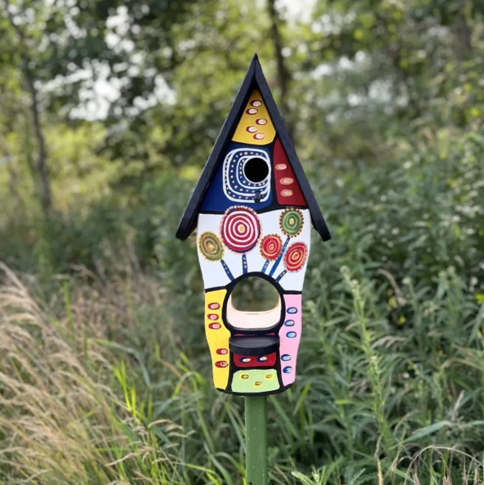 Vogelhaus mit Ständer bunt Fantasiewelt Vogelvilla Höhe 50 cm