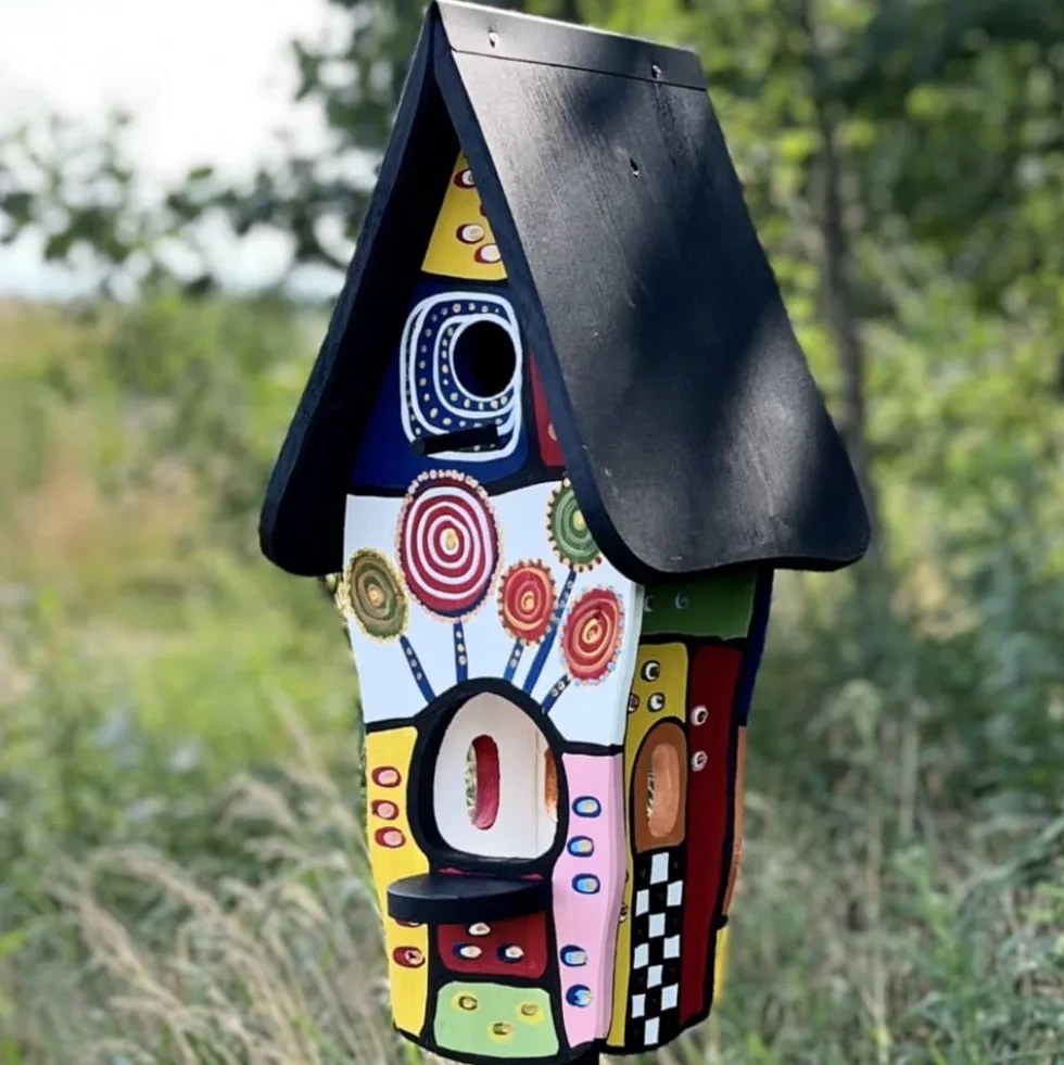 Vogelhaus mit Ständer bunt Fantasiewelt Vogelvilla Höhe 50 cm