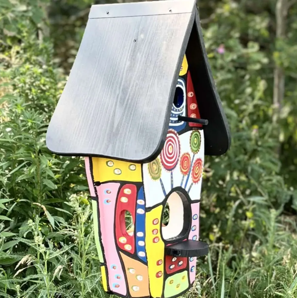Vogelhaus mit Ständer bunt Fantasiewelt Vogelvilla Höhe 50 cm