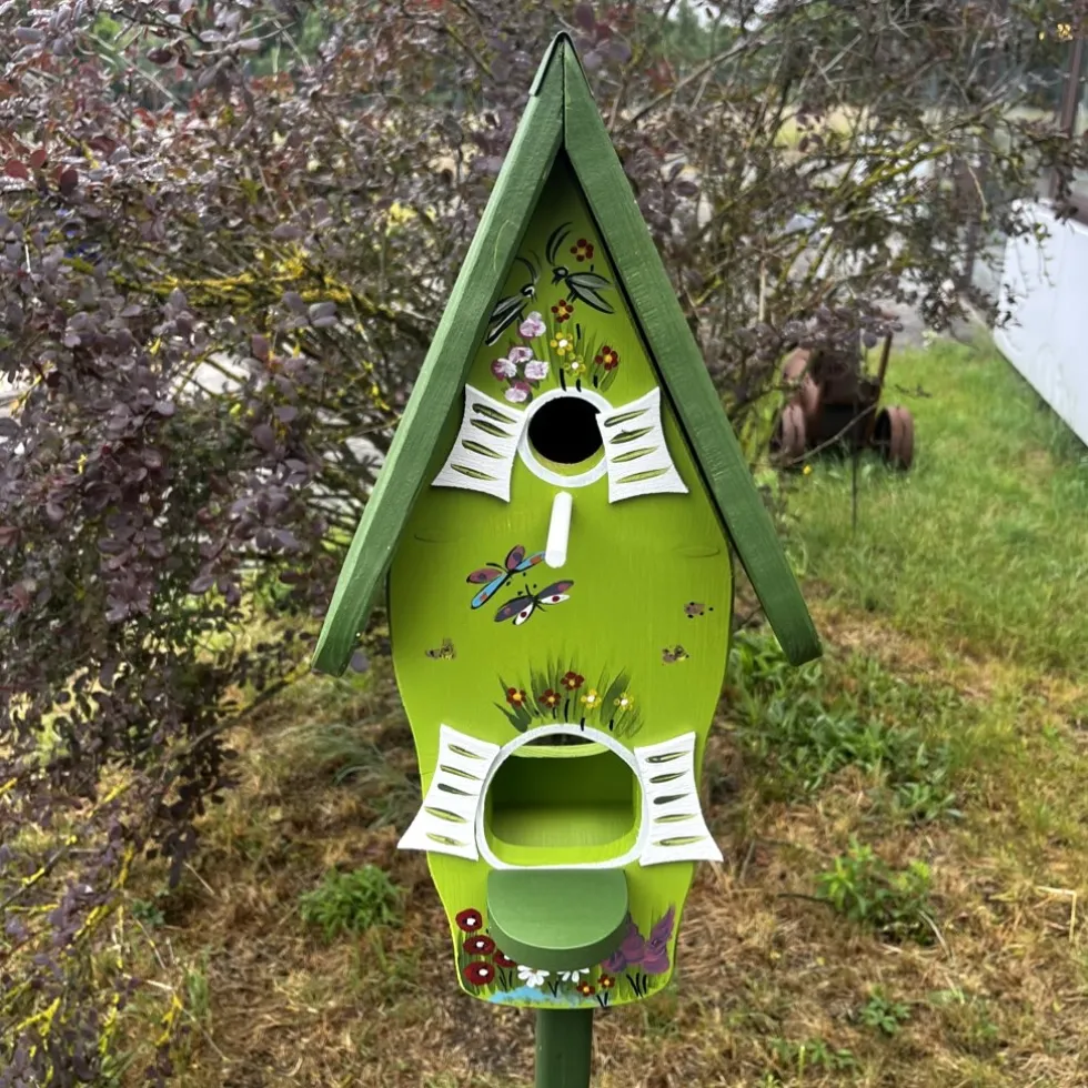 Vogelhaus mit Ständer Gartenzauber grün Höhe 50 cm