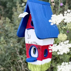 Vogelhaus Nistkasten mit Ständer AUF ZU NEUEN UFERN Vogelvilla Höhe 50 cm