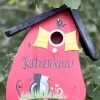 Vogelhaus Nistkasten zum Aufhängen KATZENKINO rot Vogelvilla Höhe 23 cm