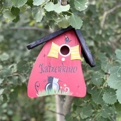 Vogelhaus Nistkasten zum Aufhängen KATZENKINO rot Vogelvilla Höhe 23 cm