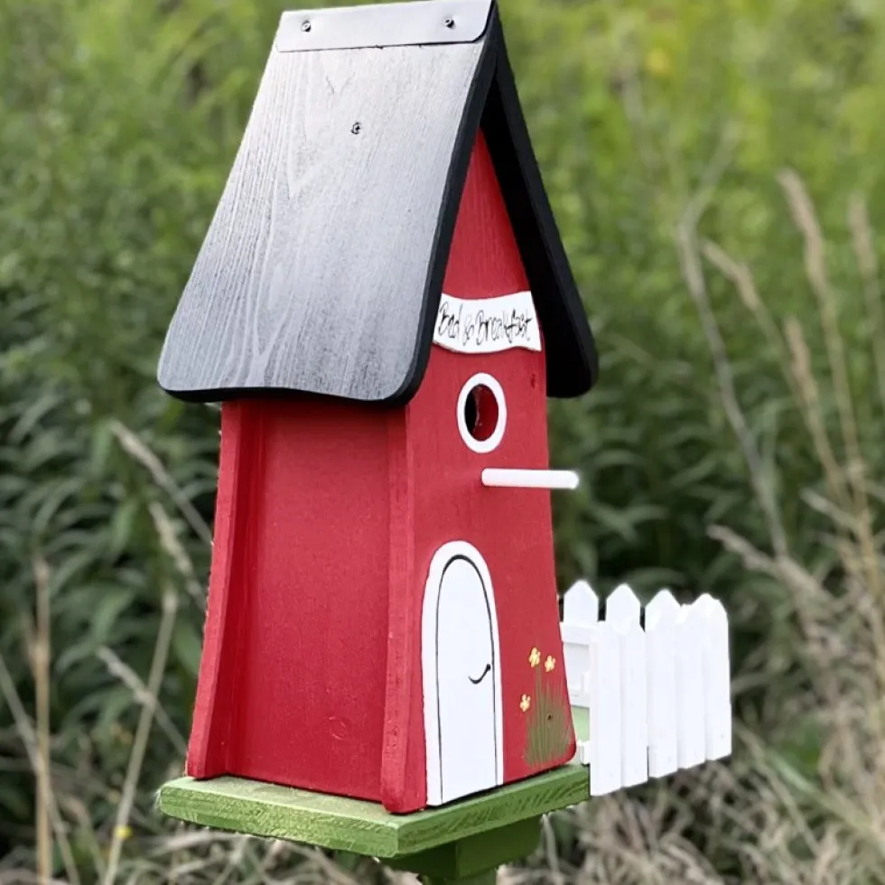 Vogelhaus XXL mit Ständer Bed & Breakfast Vogelvilla rot Höhe 44 cm
