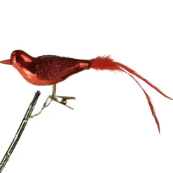 Vogel mit Clip rot – Edler Glashänger Klemmvögelchen mit Feder