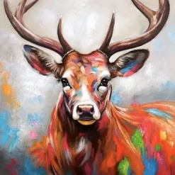 Wandbild handgemalt Colourful Deer 100×100 cm