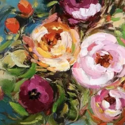 Wandbild handgemalt Flower Power 100×100 cm