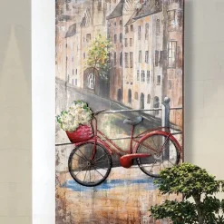 Wandbild Metallbild Blumenfahrrad 70×120 cm