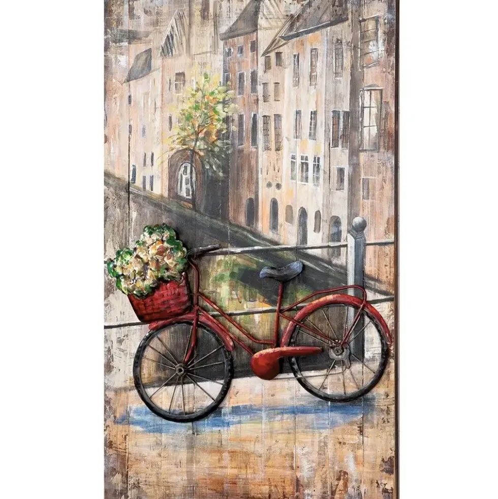 Wandbild Metallbild Blumenfahrrad 70×120 cm
