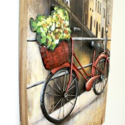 Wandbild Metallbild Blumenfahrrad 70×120 cm