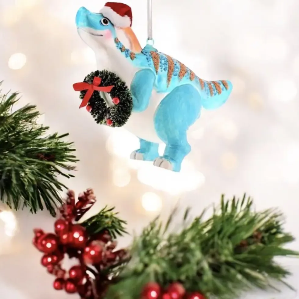Weihnachtsbaumschmuck T-REX MIT KRANZ GiftCompany H 10 cm