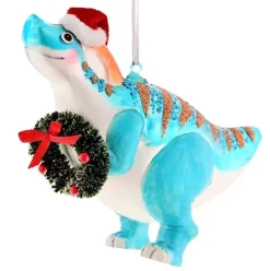 Weihnachtsbaumschmuck T-REX MIT KRANZ GiftCompany H 10 cm