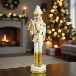 Weihnachtsdeko Nussknacker Noce weiß gold GiftCompany Höhe 94 cm