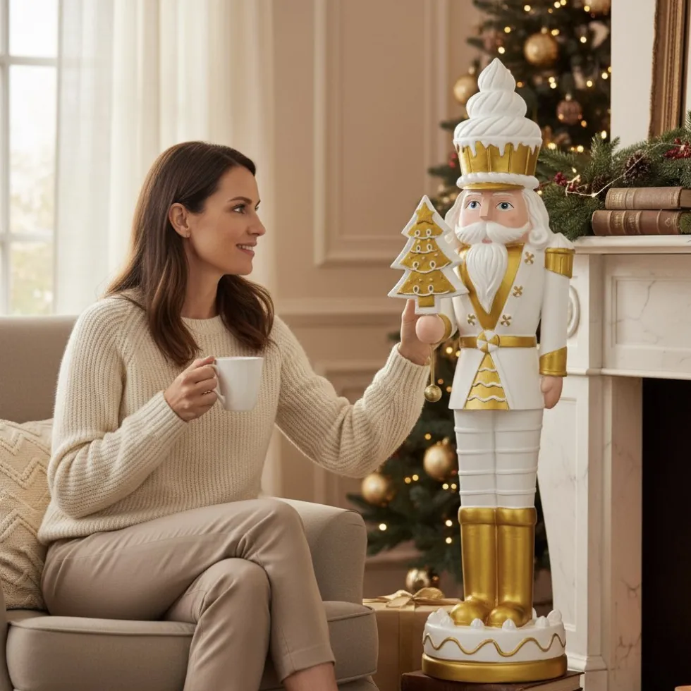 Weihnachtsdeko Nussknacker Noce weiß gold GiftCompany Höhe 94 cm