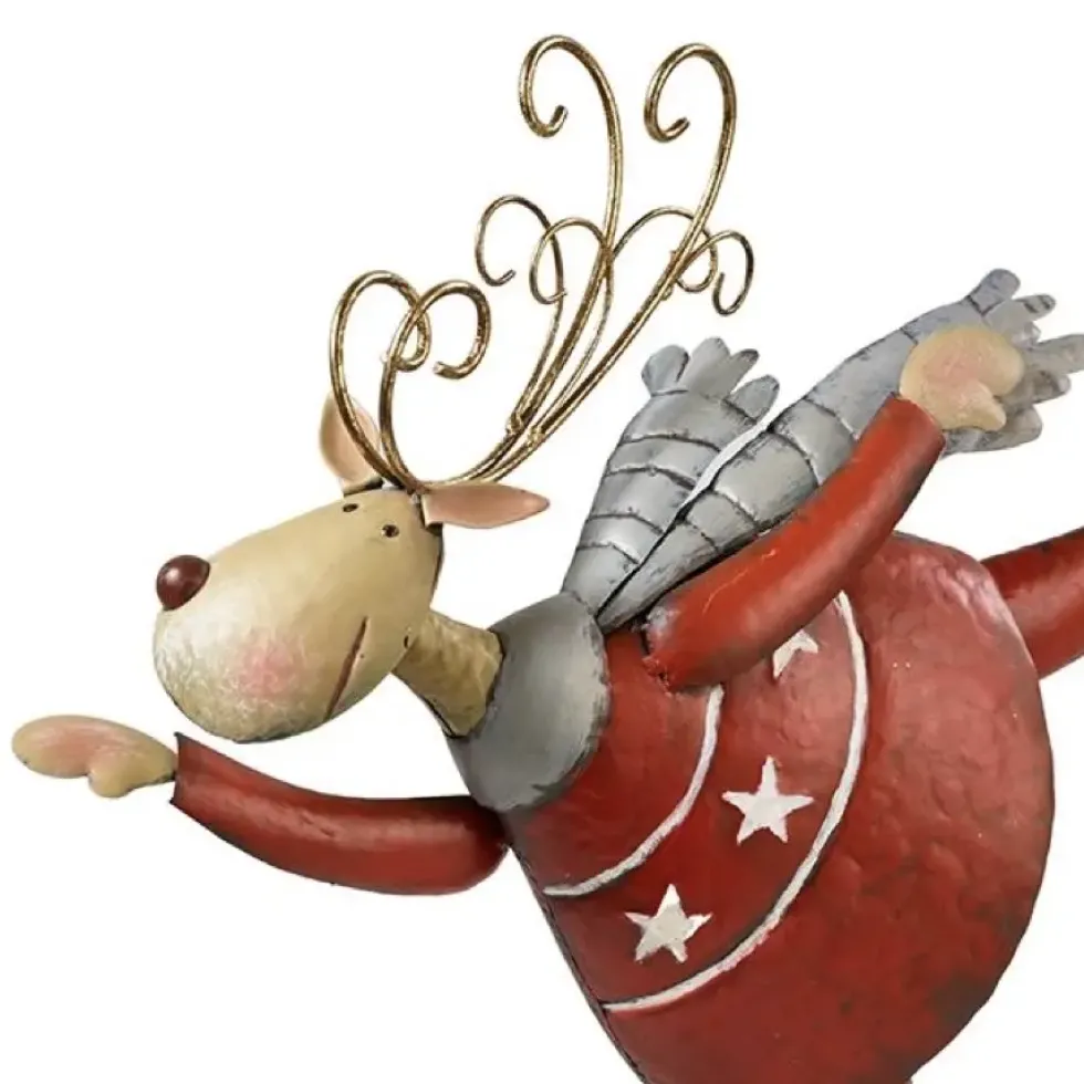 Weihnachtsfigur Deko Metall Rentier mit Schlittschuhen Höhe 48 cm