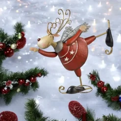 Weihnachtsfigur Deko Metall Rentier mit Schlittschuhen Höhe 48 cm
