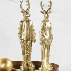 Weihnachtsfigur Hirsch Perkins 2er Set gold Höhe 35 cm