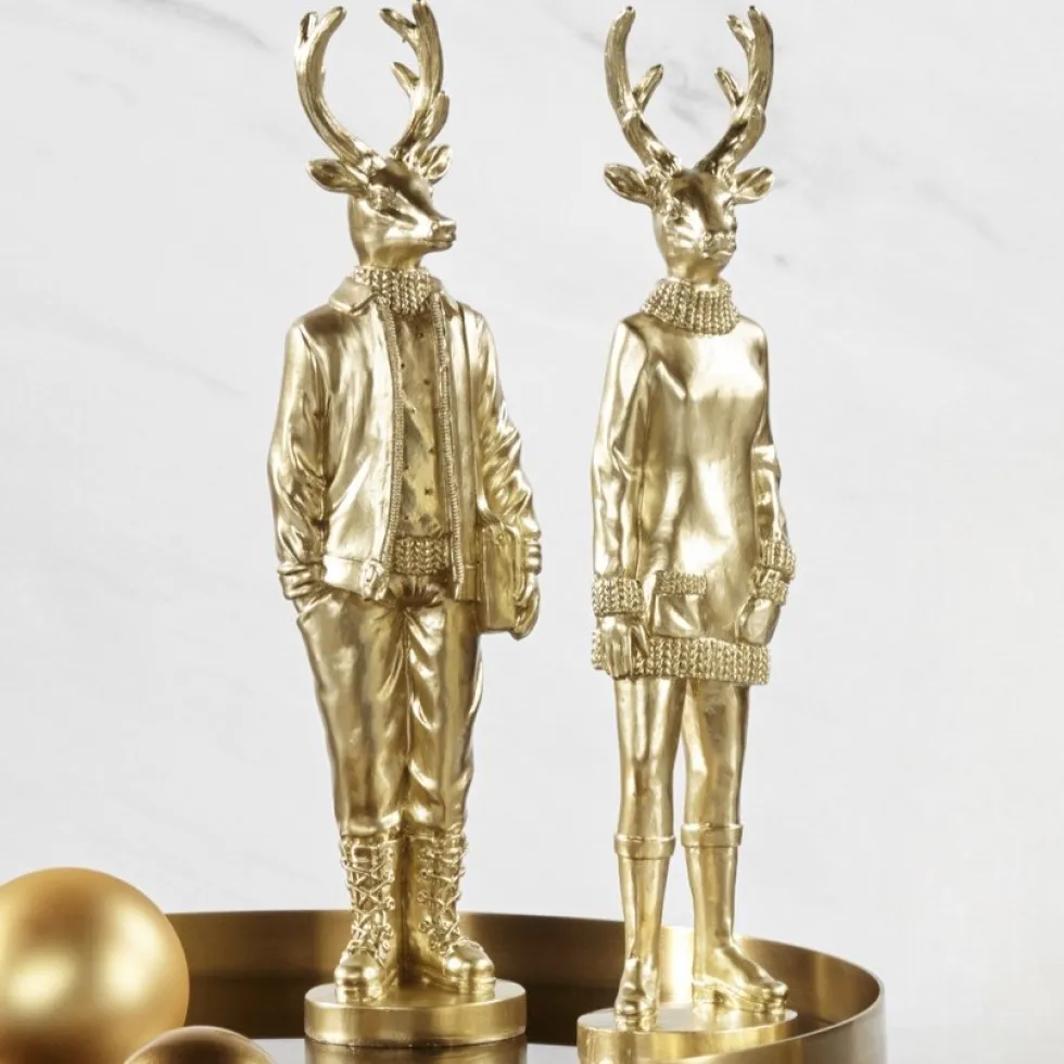 Weihnachtsfigur Hirsch Perkins 2er Set gold Höhe 35 cm