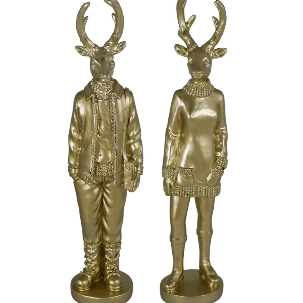 Weihnachtsfigur Hirsch Perkins 2er Set gold Höhe 35 cm