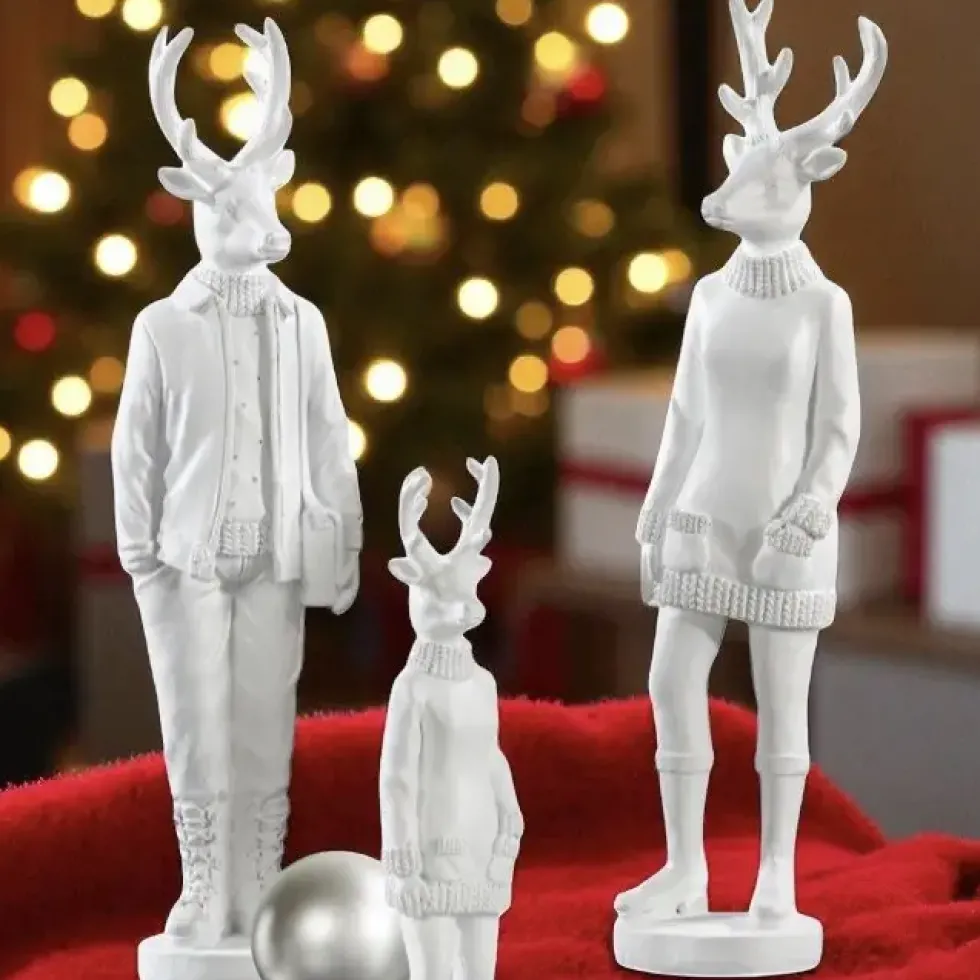 Weihnachtsfigur Hirsch Perkins 2er Set weiß Höhe 35 cm