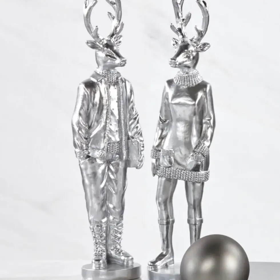 Weihnachtsfigur Hirsch Perkins 2er Set silber H 35 cm