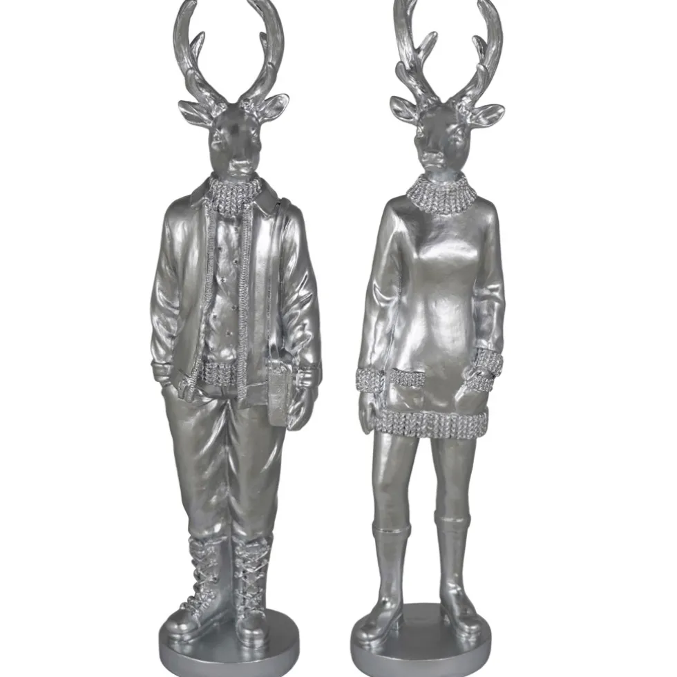 Weihnachtsfigur Hirsch Perkins 2er Set silber H 35 cm