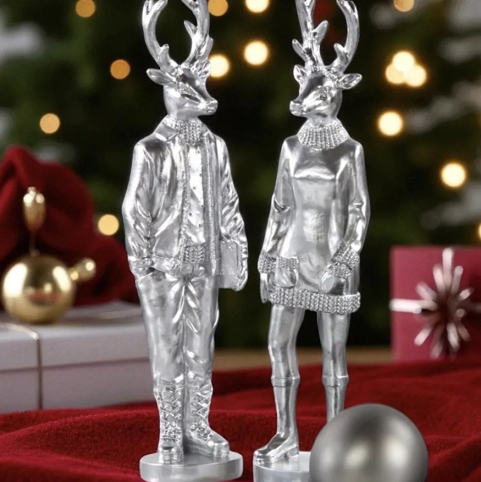 Weihnachtsfigur Hirsch Perkins 2er Set silber H 35 cm