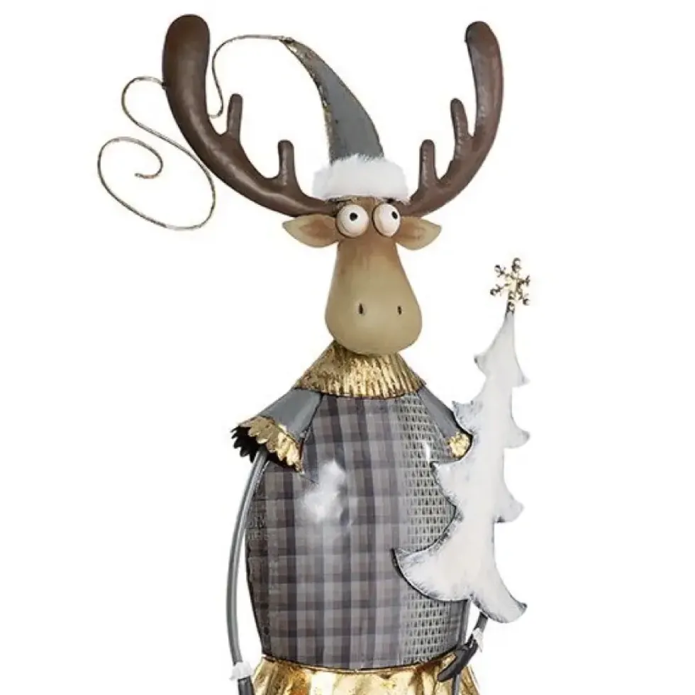 Weihnachtsfigur Metall Deko Rentier mit Baum Höhe 65 cm