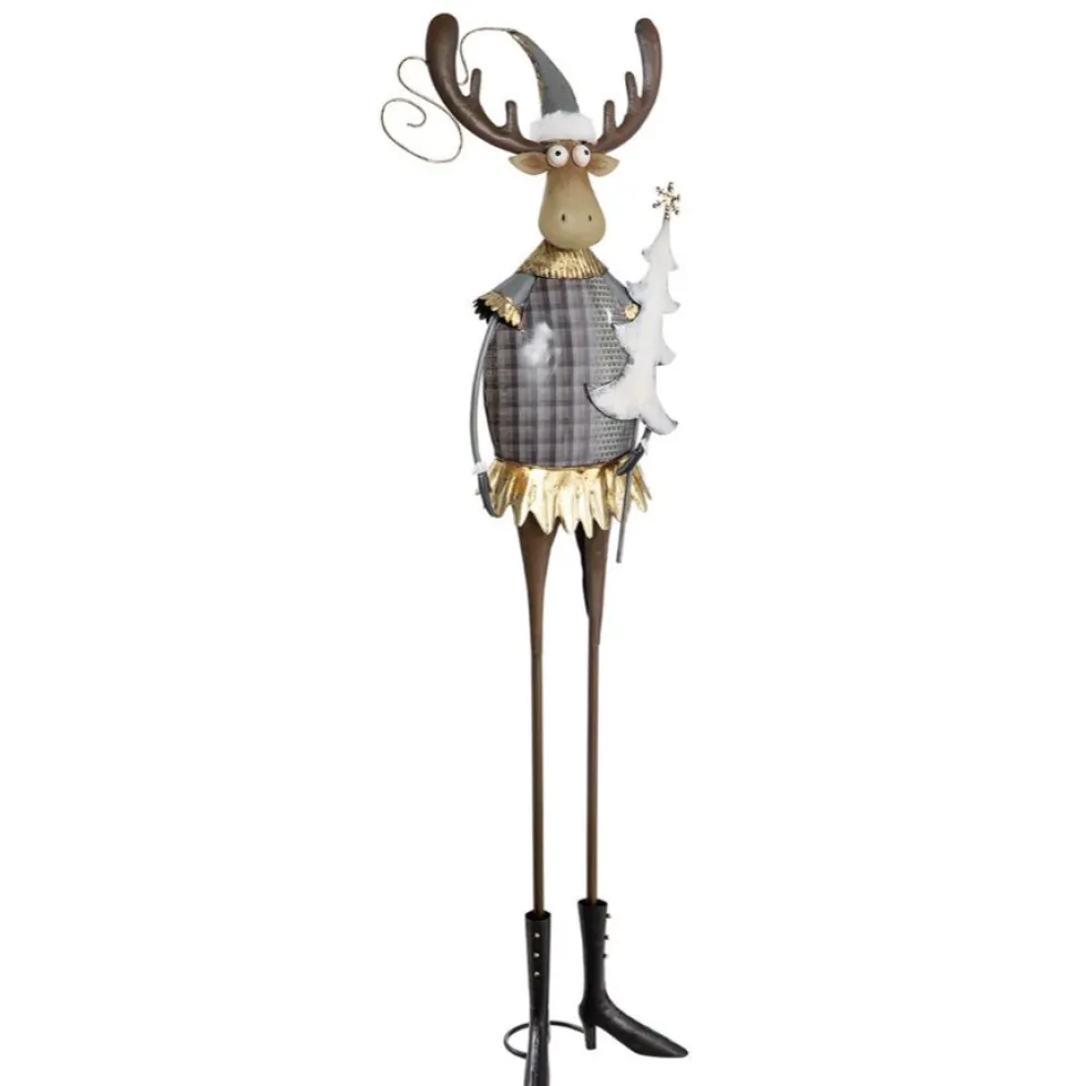 Weihnachtsfigur Metall Deko Rentier mit Baum Höhe 65 cm