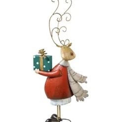 Weihnachtsfigur Metall Deko Rentier mit Geschenk Höhe 89 cm